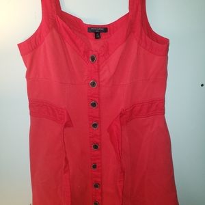 Red form fitted midi dress w/ midline tie